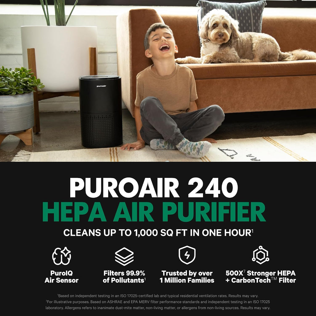 240 HEPA Air Purifiers for Home Pets Bedroom 1000 Ft² - Black
