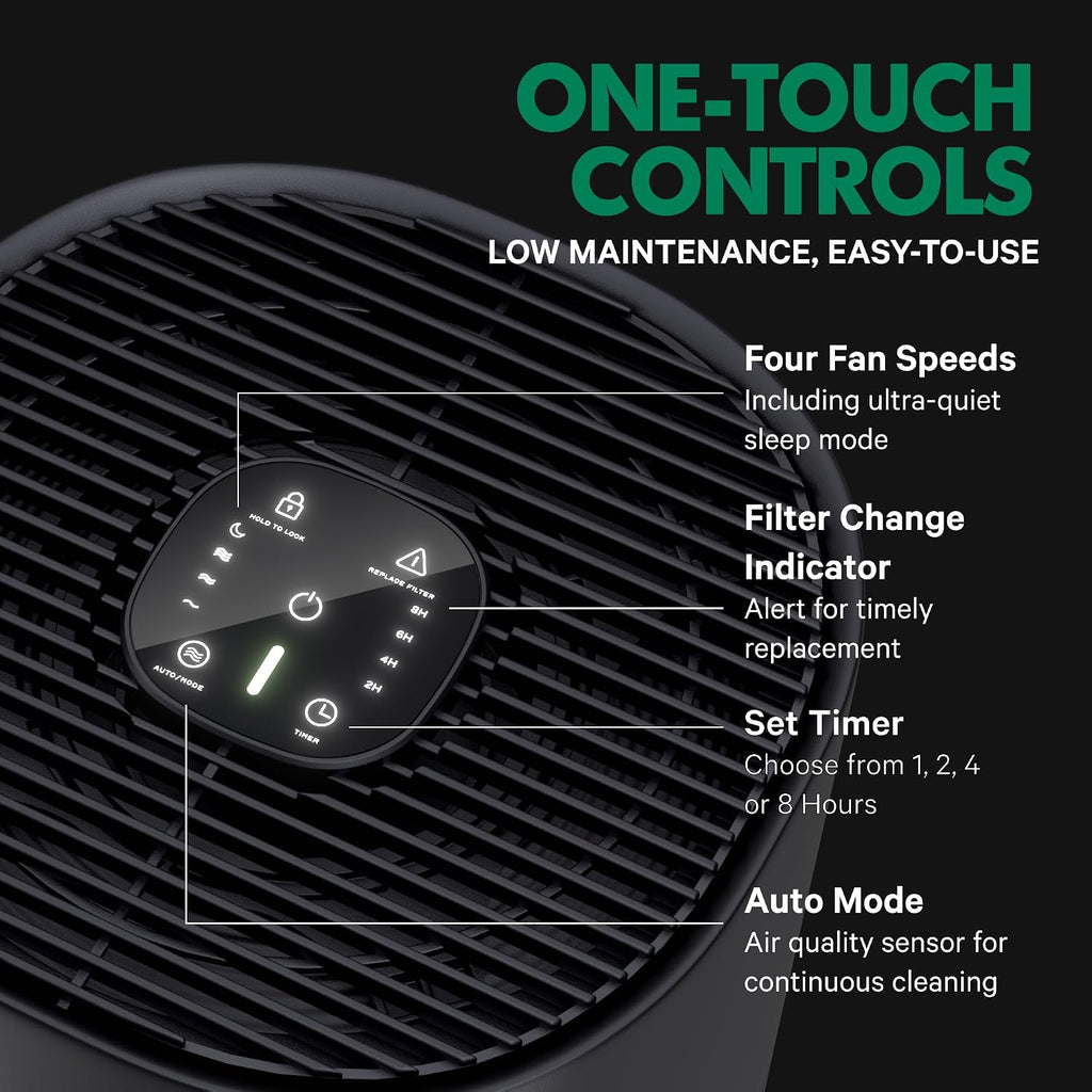 240 HEPA Air Purifiers for Home Pets Bedroom 1000 Ft² - Black