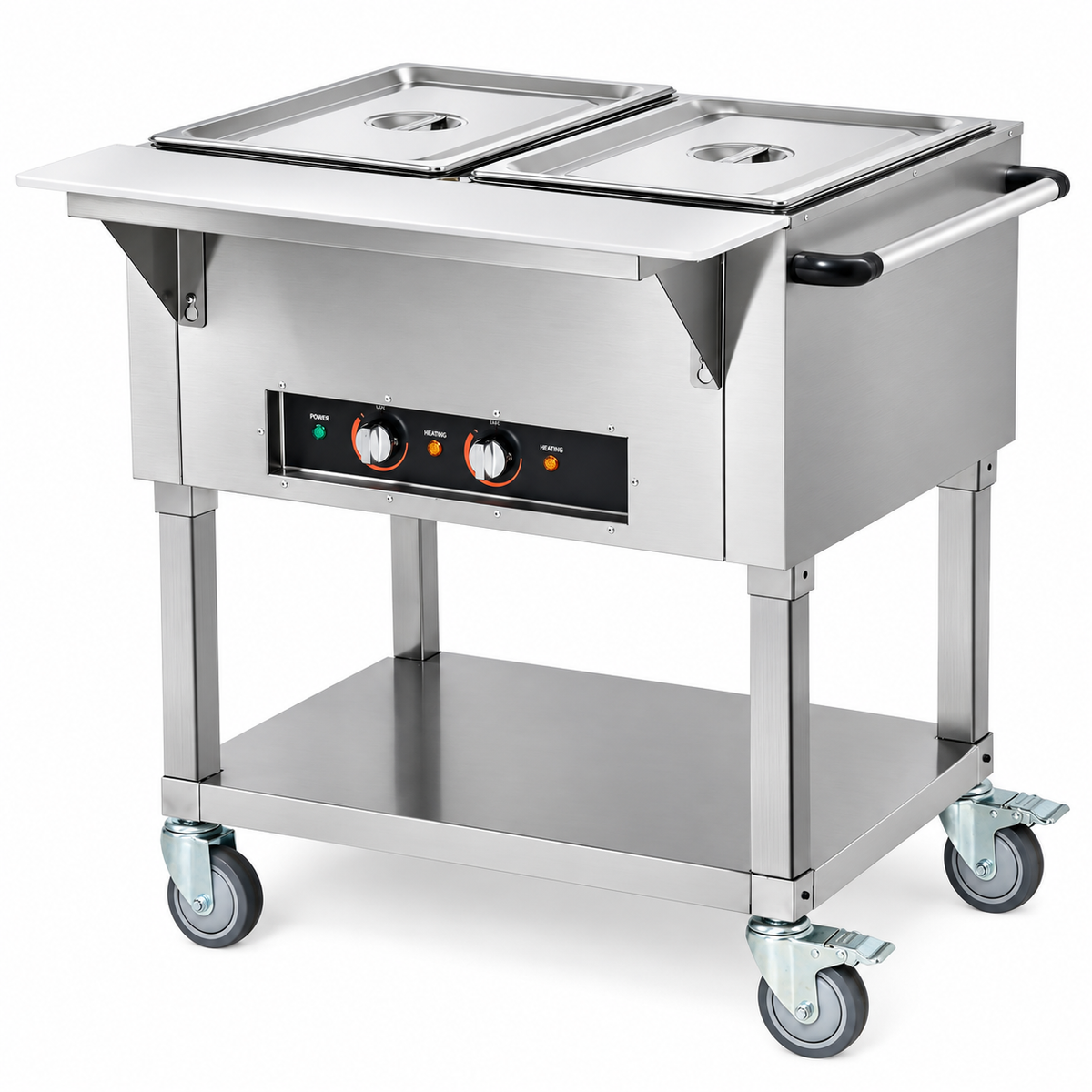 2-Pan Commercial Food Warmer, 2 x 20.6QT Electric Steam Table, 1000W Professional Buffet Catering Food Warmer with 4 Wheels (2 Lockable), Food Grade Stainless Steel Server for Party Restaurant
