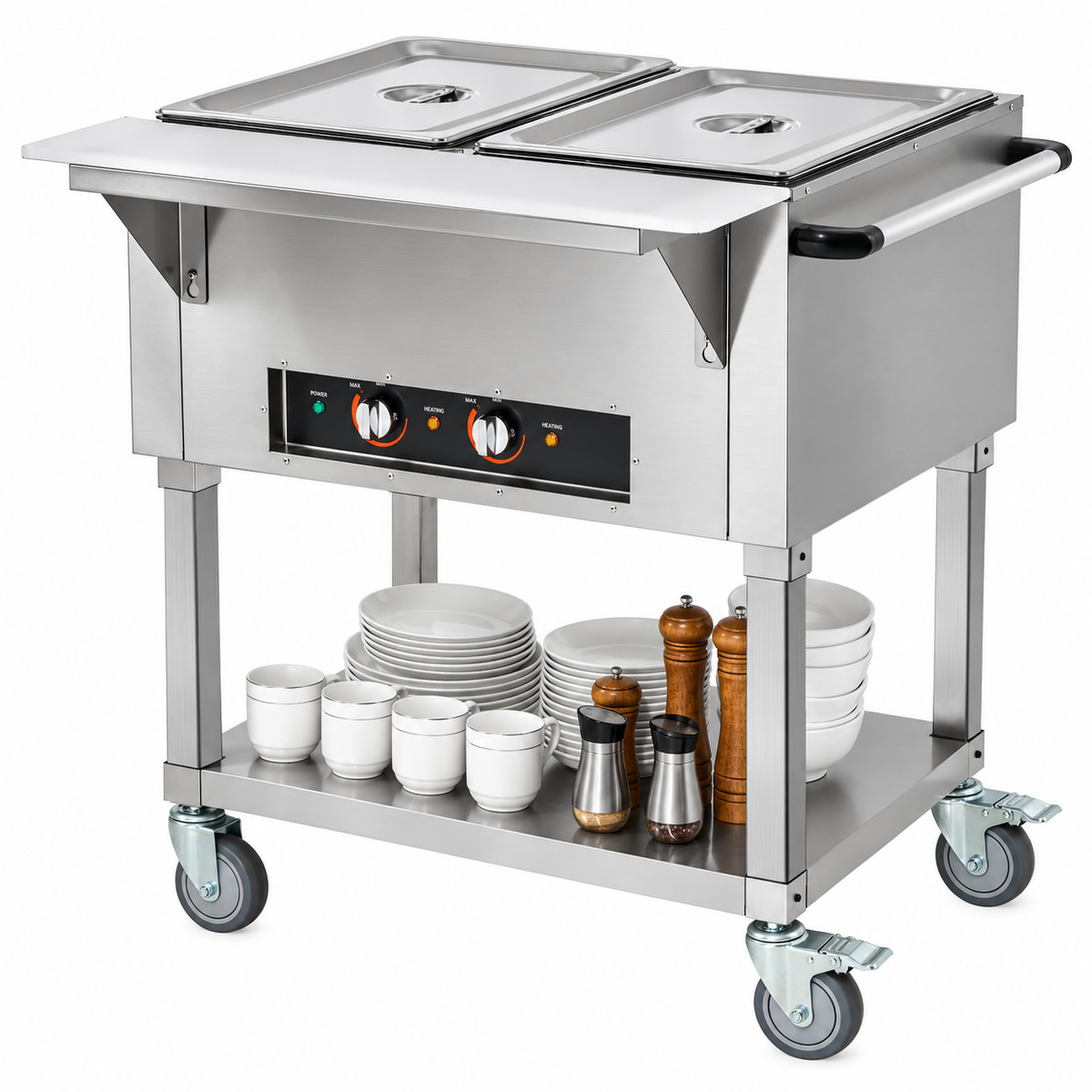 2-Pan Commercial Food Warmer, 2 x 20.6QT Electric Steam Table, 1000W Professional Buffet Catering Food Warmer with 4 Wheels (2 Lockable), Food Grade Stainless Steel Server for Party Restaurant