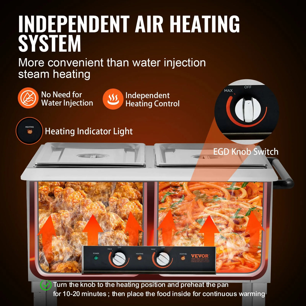2-Pan Commercial Food Warmer, 2 x 20.6QT Electric Steam Table, 1000W Professional Buffet Catering Food Warmer with 4 Wheels (2 Lockable), Food Grade Stainless Steel Server for Party Restaurant